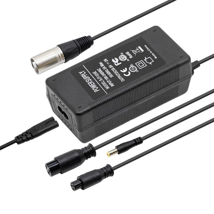 CARGADOR 52V (SALIDA 58,8V) 2A CON CONECTORES DC/GX16/GX12/XLR